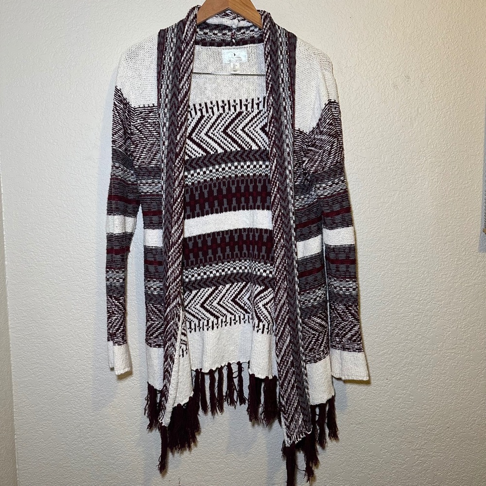 Ruby Moon Womens Large Cardigan Tribal Western Boho Fringe Knit Thick Long Chic
